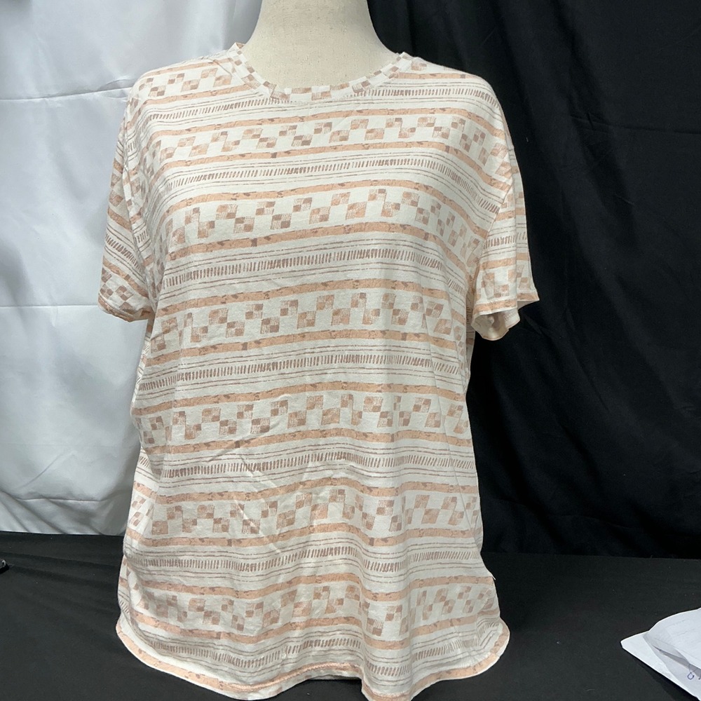 We The Free Women's‎ XS T-Shirt Striped Cream Geometric Short Sleeve Tee
